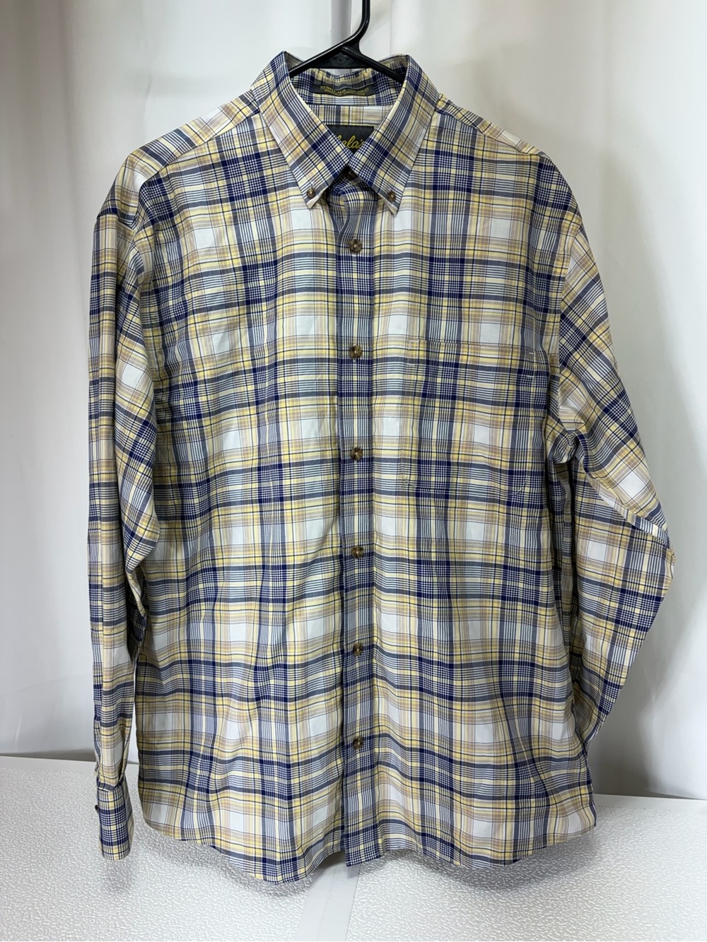 Cabela's Men's Blue, Yellow & White Plaid Button-Down Shirt 4065